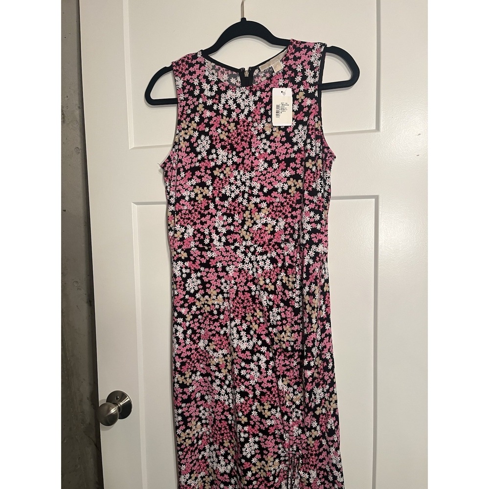 NWT Michael Kors Floral Sleeveless Midi Dress Pink Black White Womens M